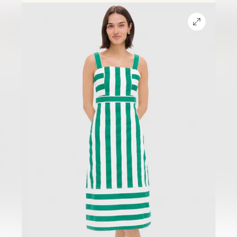 Green and White Striped Sleeveless Midi Dress